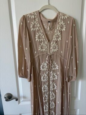 Free People Blush Maxi Dress with Cream Floral Embroidery